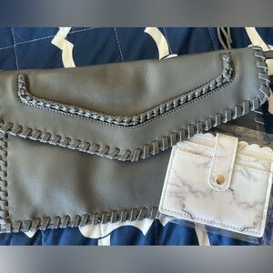 Sondra Roberts Grey Leather Purse and card case